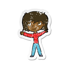 retro distressed sticker of a cartoon happy girl