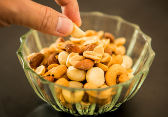 Mixed nuts in bowl, in studio Chiangmai Thailand