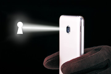 concept of tracking on smartphone and gadgets. invasion of privacy. mobile espionage background.