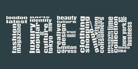 Trend word consist of relative words. Fashion Keywords Tag Cloud.