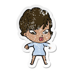 distressed sticker of a cartoon woman