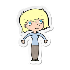 sticker of a cartoon woman shrugging
