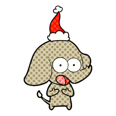 cute comic book style illustration of a elephant wearing santa hat