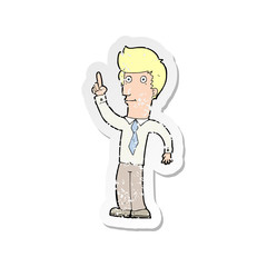 retro distressed sticker of a cartoon friendly man with idea