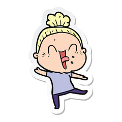 sticker of a cartoon happy old woman