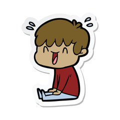 sticker of a cartoon laughing boy