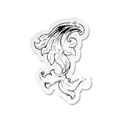 retro distressed sticker of a traditional hand drawn floral swirl