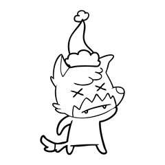 line drawing of a dead fox wearing santa hat