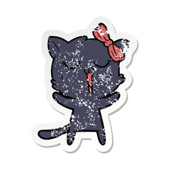 distressed sticker of a cartoon cat