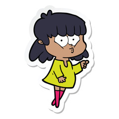 sticker of a cartoon whistling girl