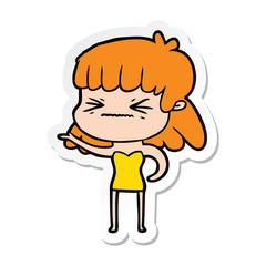sticker of a cartoon angry girl