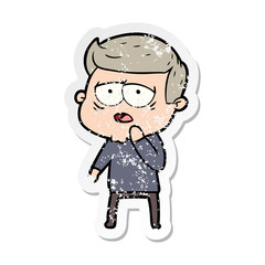 distressed sticker of a cartoon tired man
