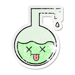 distressed sticker of a cute cartoon science experiment