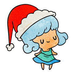 christmas textured cartoon of kawaii girl
