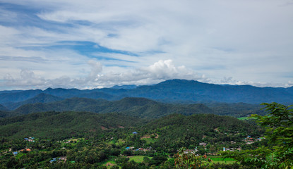 Fototapeta na wymiar Panorama view blue sky & cloudy nature, Blue sky in Thailand.