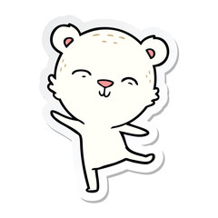 sticker of a happy cartoon polar bear dancing