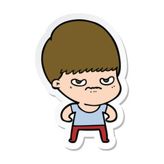 sticker of a annoyed cartoon boy