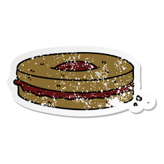 distressed sticker of a quirky hand drawn cartoon chocolate biscuit