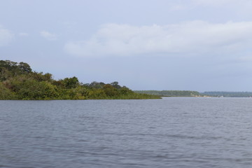 landscape with lake and blue sky