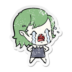 distressed sticker of a cartoon crying vampire girl