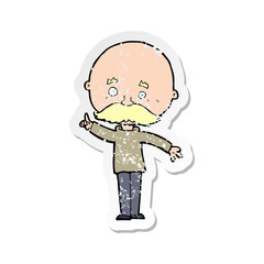 retro distressed sticker of a cartoon bald man with idea