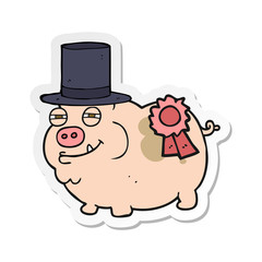 sticker of a cartoon prize winning pig