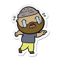 sticker of a cartoon bearded man crying