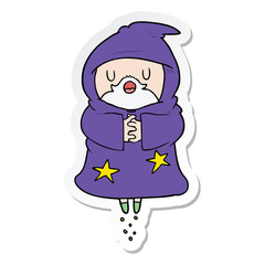 sticker of a cartoon floating wizard