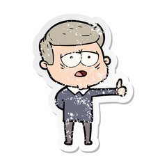 distressed sticker of a cartoon tired man