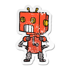 distressed sticker of a cartoon robot