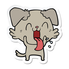 sticker of a cartoon panting dog