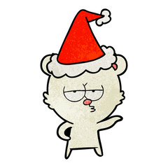 bored polar bear textured cartoon of a wearing santa hat
