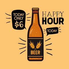 happy hour beers label with bottle