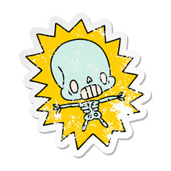 distressed sticker cartoon kawaii electrocuted skeleton