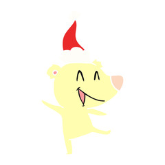 laughing bear flat color illustration of a wearing santa hat