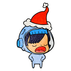 textured cartoon of a astronaut woman explaining wearing santa hat