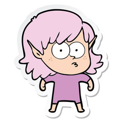 sticker of a cartoon elf girl staring