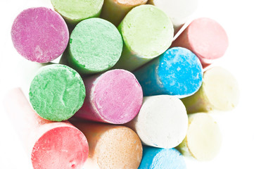 Pack of Jumbo Sidewalk Chalk, Assorted Colors on White Background. Top View.