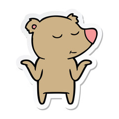 sticker of a happy cartoon bear shrugging shoulders