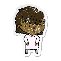 distressed sticker of a cartoon woman