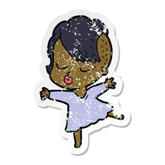 distressed sticker of a cartoon pretty hipster girl
