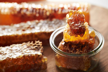Honeycomb block in glass container 