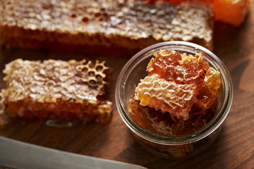 Honeycomb block in glass container 