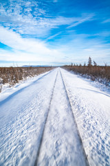 Fototapeta na wymiar Snow on Train Tracks in Alaska