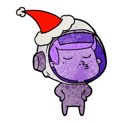 textured cartoon of a confident astronaut wearing santa hat