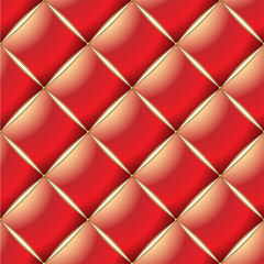Fototapeta na wymiar Background of Elegant Quilted Pattern Vip Red, White and Gold line Thread Luxury Expensive Concept Decorative Upholstery Soft Texture with floral pattern on corner