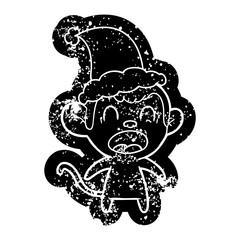 shouting cartoon distressed icon of a monkey wearing santa hat