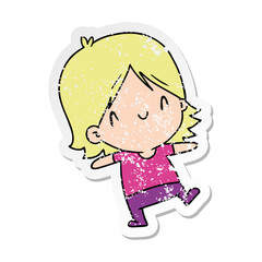 distressed sticker cartoon of a cute kawaii girl