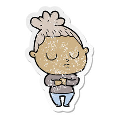 distressed sticker of a cartoon calm woman