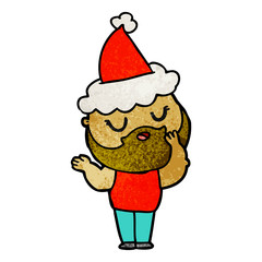 textured cartoon of a man with beard wearing santa hat